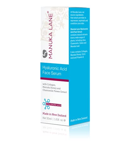 Hyaluronic Acid Serum for Face and Neck with Collagen, Manuka Honey & Chamomile Flower Extract | Plant Based Formula | Carefully formulated to keep your skin young and healthy!
