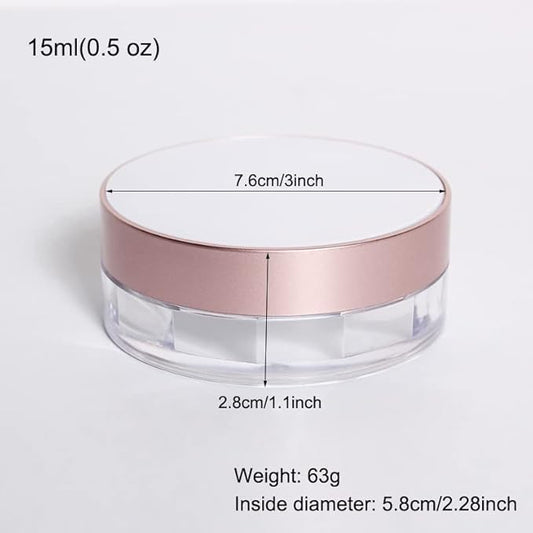 AKOAK Capacity 15ml(0.5 oz) No Leaks Empty Reusable Plastic Loose Powder Compact Container DIY Makeup Powder Case with Sponge Powder Puff, Elasticated Net Sifter and Threaded Screw Lid (White)