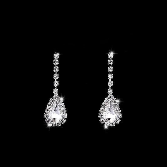 Bride Silver Necklace Earrings Set Rhinestone Wedding Jewelry Set Crystal Choker Necklace for Women