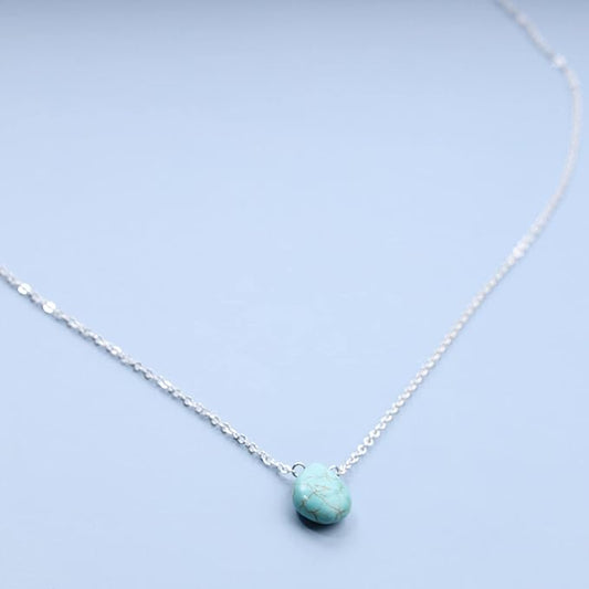 Boho Long Turquoise Necklace Silver Teardrop Turquoise Necklace Blue Turquoise Pendant Necklace Vintage Long Pendant Chain Necklaces Jewelry for Women and Girls