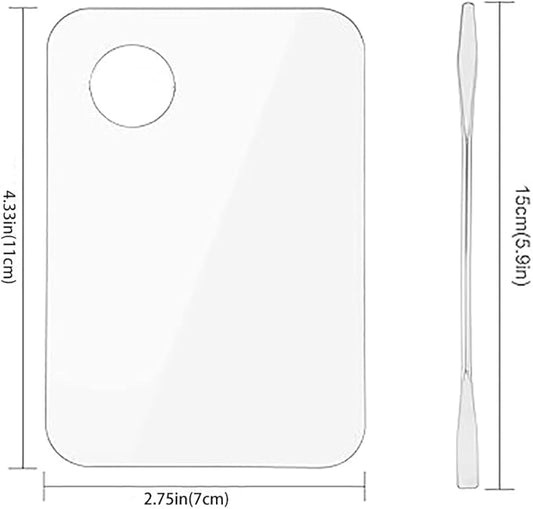 2pcs Acrylic Makeup Palette, Cosmetic Makeup Mixing Tray with 2pcs Spatula Tool, Foundation Makeup Palette for Nail Art Eye Shadow Pigment Blending (Rectangle)