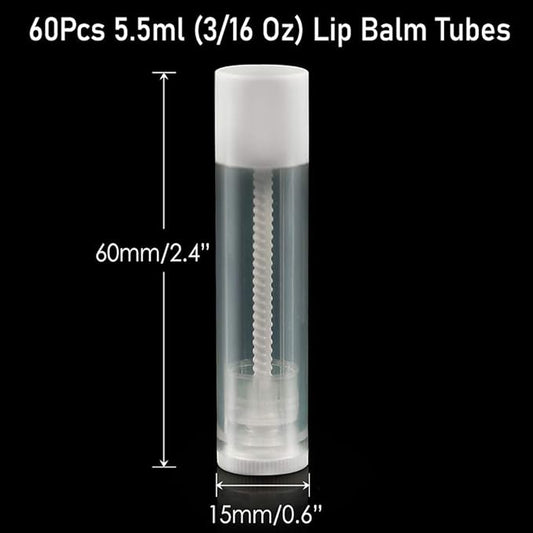 LotFancy Lip Balm tubes Empty, 60PCS 5.5ml (3/16 Oz), Clear Lip Balm Container Tubes with White Caps, BPA Free & Leak Free, Refillable