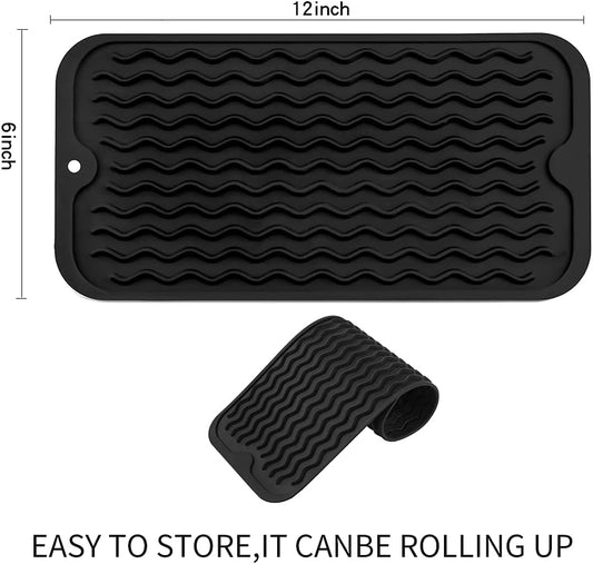 Silicone Dish Drying Mat for Multiple Usage,Easy clean,Eco-friendly,Heat-resistant Silicone Mat for Kitchen Counter or Sink,Refrigerator or Drawer Liner Black S 12 inches x 6 inches