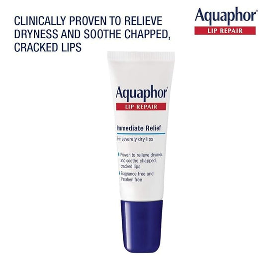 Aquaphor Lip Repair Ointment - Long-lasting Moisture to Soothe Dry Chapped Lips - .35 fl. oz Tube, 4 Pack