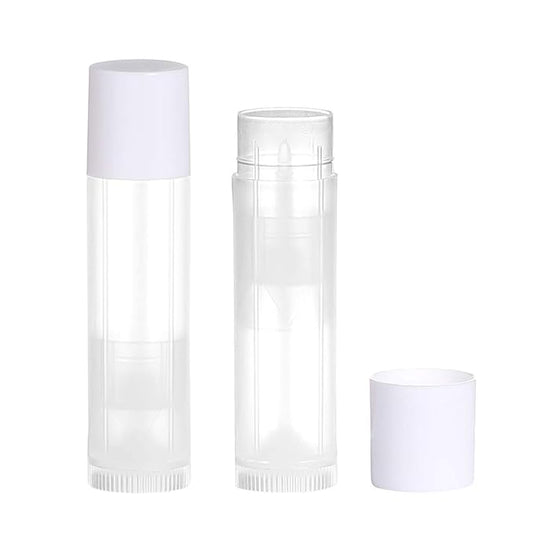 100 Sets Empty Lip Balm Tubes Bulk Round with White Caps for DIY Lipstick homemade, 3/16 Oz (5.5 ml), Clear, BPA Free, 100 Tubes and 100 Caps