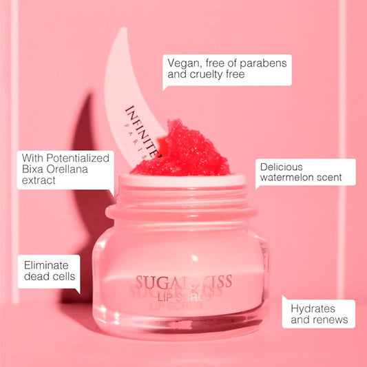 Infinitek Paris Sugar Kiss Watermelon Flavored Lip Scrub 2.4 oz / 68 g - Hydrating Lip Balm, Scrubber Exfoliator, Lip Mask, Lip Repair Treatment & Lightening Exfoliator for Dark Lips