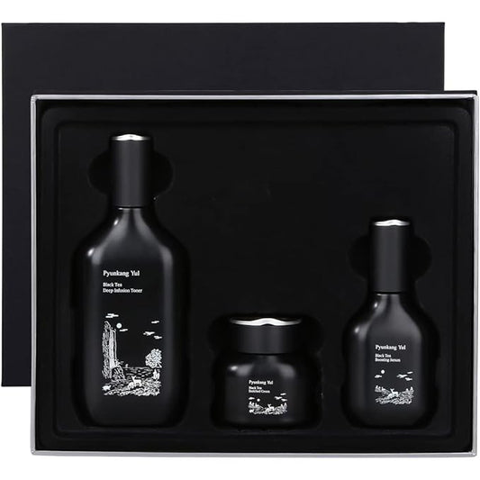Pyunkang Yul PKY Black Tea Line Gift Box Set, Deep Nurishment for Anti-aging, Rich Moisture Toner, Revitalizing Serum & Nourishing Cream, Zero-Irritation (3-item set)
