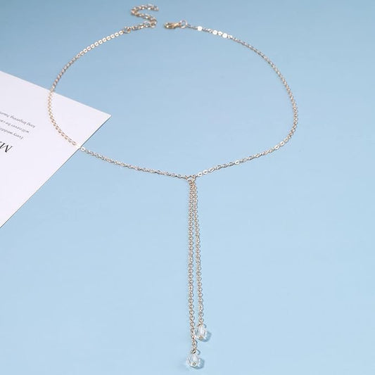 Boho Crystal Drop Necklace Gold Crystal Tassel Y Necklace Chain Vintage Long Drop Chain Necklace Minimalist Necklace Chain Jewelry for Women and Girls Gifts