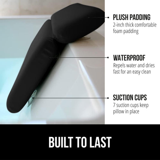 GORILLA GRIP Bath Pillow for Tub, Improved Suction Cups, Luxury Bathtub Pillows, Headrest for Neck and Back Support, Relaxing Home Spa, Hot Tubs and Bathroom Essentials, Gifts for Women, 2 Panel Black