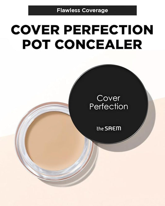 THESAEM Cover Perfection Pot Concealer #01 Clear Beige - High Adherence & Coverage Balm, Conceals Blemish & Acne Spots, Matte Finish Sebum Control for Oily and Combination Skin