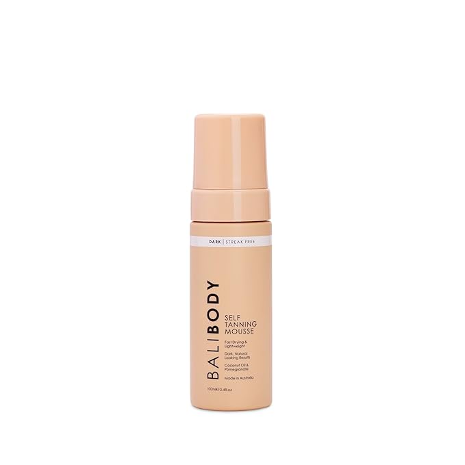 Bali Body Self Tanner Mousse Dark – Sunless Tanning Foam for Body | Natural, Streak-Free, Fake Tan | Vegan, Cruelty-Free, Organic Self Tan Mousse for All Skin Types (100ml/3.4 fl oz)