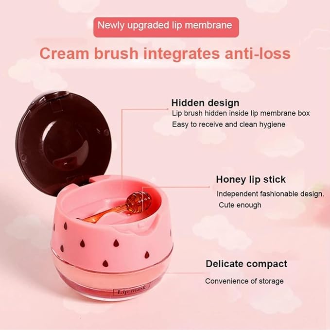 2PCS Bee Lip Balm Honey Pot & Strawberry Vitamin E Lip Sleep Masks Hydrating Prevention Dry and Cracked Lip Scrubs Exfoliator, Reduces Lip Lines,Lip Exfoliating Balm Sleeping Lip Mask