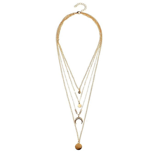 Bohemia Layered Coin Choker Necklace Moon Crescent Pendant Necklace Chain Gold Tiny Ball Necklace Multi Layer Disc Necklace Chain Jewelry for Women and Girls
