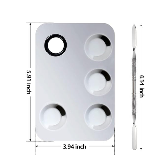 Makeup Mixing Palette, Upgrade Stainless Steel Metal Makeup Mixing Tray with Spatula Tool, Nail-art Palette for Mixing Foundation/Eye Shadow/lipstick/Nail Polish/Pigment (Rectangle)