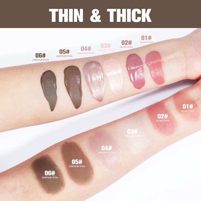 3 Pcs YU KUI LX Liquid Beauty Stick, Highlighter Makeup, Blush Stick, Liquid Highlighter, Contour StickMultifunctional Beauty Stick,Beauty Cream With Cushion Applicator (01#+03#+05#)