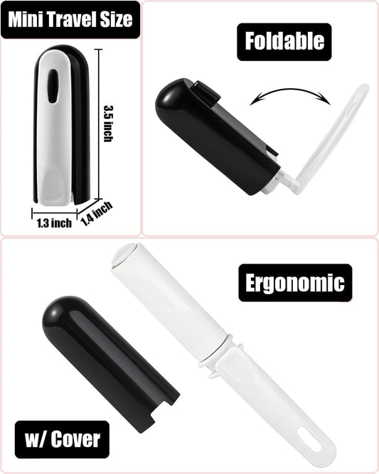 Travel Lint Roller Mini Foldable Lint Remover with Cover and 4 Refills Total 150 Extra Sticky Sheets On The Go Lint Roller for Men Women Traveling Essentials (Black)