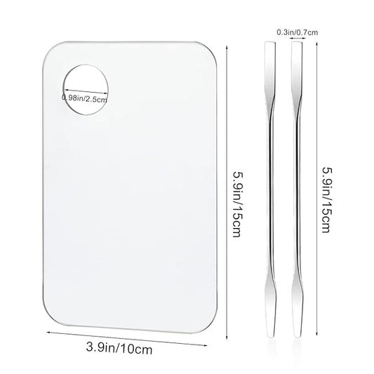 2PCS Acrylic Cosmetic Palette with 2PCS Spatula Tool,Makeup Palette Mixing Tray Apply for Foundation Eye Shadow Lipsticks Nail Art Professional Pigment Blending