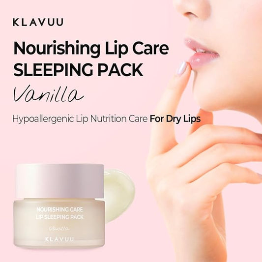 Klavuu Nourishing Care Lip Sleeping Pack - Lip Mask for Exfoliating & Nourishing Lip Treatment Balm for Dry Lips - Natural Moisturizing Lip Oil with - Lip Balm to Repair & Protect Lips 0.7oz (Vanila)