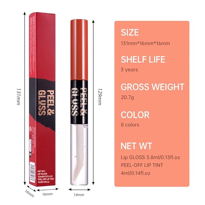 Rose Pink Peel Off Lip Gloss Masque,Lip Stain Peel Off Tattoo - Peel Off Lip Tint and Lip Oil 2-in-1,Long Lasting Waterproof Transfer-proof Lip Mask Lip Gloss Peel Off Lip Liner,for All Skin Type 02#