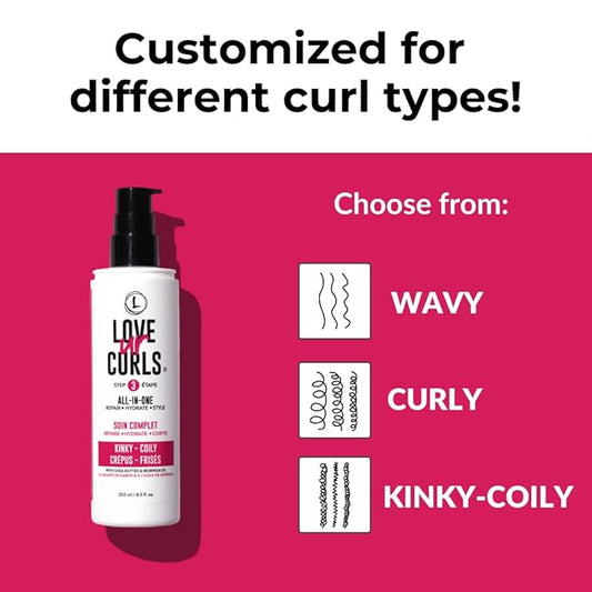 Love Ur Curls - Shampoo, Conditioner, Kinky-Coily All In One Styler to repair, define and hydrate hair and Irish Sea Moss Gel for touchable hold