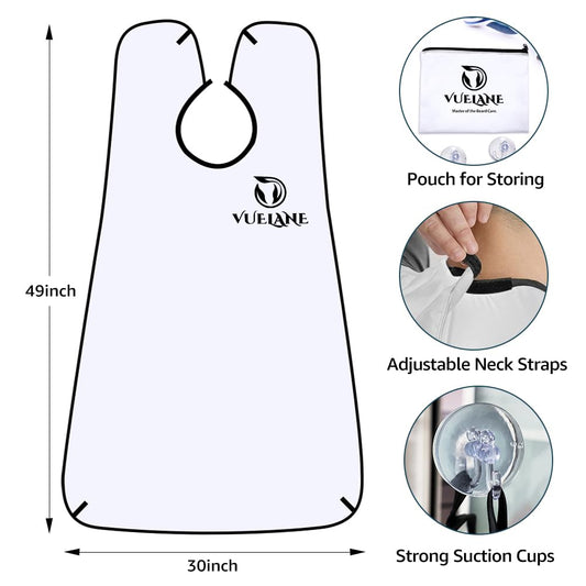 Beard Bib Beard Apron, Beard Bib Hair Catcher for Men Shaving, Non-Stick Beard Bib Apron for Men with Strong Suction Cups, Gifts for Men Husband, Grooming Kit for Men - White