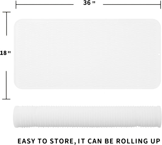 Silicone Dish Drying Mat for Multiple Usage,Easy clean,Eco-friendly,Heat-resistant Silicone Mat for Kitchen Counter or Sink,Refrigerator or Drawer Liner White 5XL 36inches x 18inches