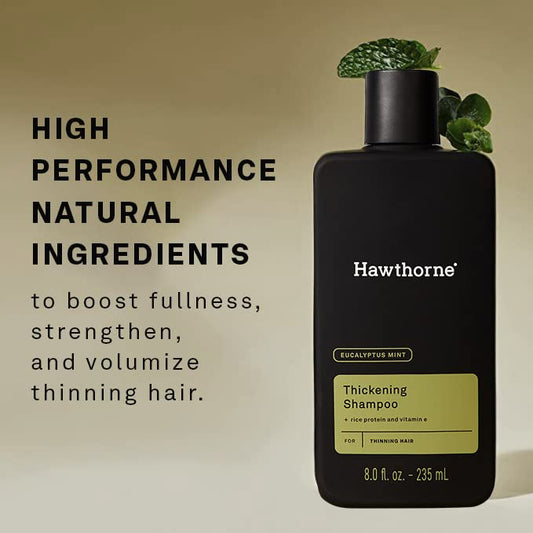 Hawthorne Men's Thickening Shampoo for Thinning Hair. Fight Hair Loss with Rice Protein & Vitamin E. Strengthens Hair Follicles to Reduce Breakage. Mint and Eucalyptus Scent. 8 fl. oz. 2-Pack.