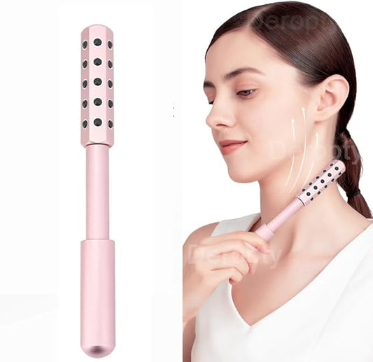 Beauty Massage Roller, Facial Massage Tool, 30 Germanium Stone Uplifting Face,Uplifting Face Massager Roller (Pink)