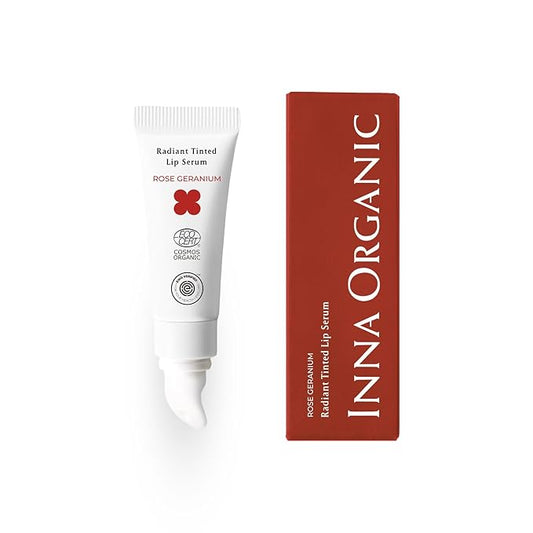 INNA ORGANIC Tinted Lip Serum, Moisturizing, Healing, Light Rosy color, 100% vegan, EWG & COSMOS Certified| Rose Geranium Essential Oils Infused Skincare | Luxury Clean Beauty