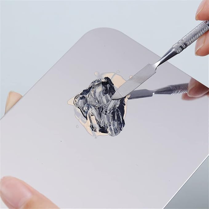 Makeup Mixing Palette,Stainless Steel Foundation Palette Cosmetic Mixing Makeup Palette Eye Shadow Eyelash Makeup Plate with Spatula Rod for Mixing Foundation Eye Shadow Eyelash Nail Art