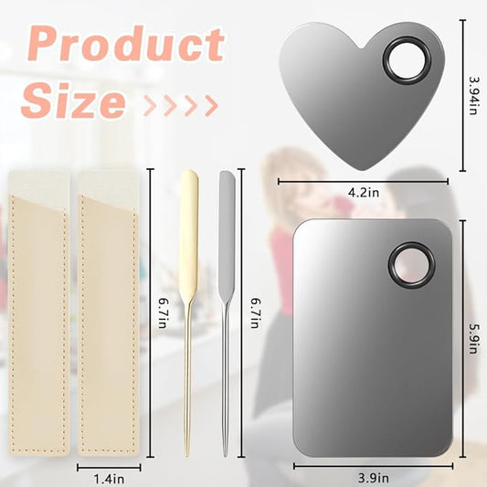 6PCS Makeup Mixing Palette, Stainless Steel Cosmetic Makeup Palette With Spatula Makeup Artist Tool, Professional Cosmetic Mixing Makeup Palette For Mixing Eye Shadow/Eyelash/Nail Art/Foundation