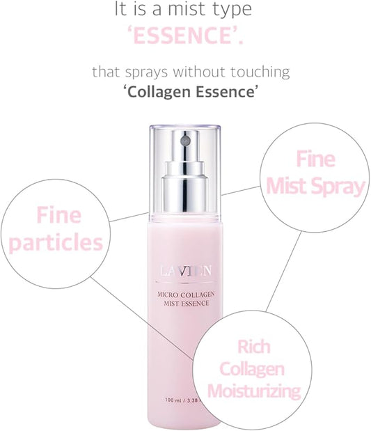 Lavien Micro Collagen Mist Essence - Hydrating Facial Spray, Redness and Smooth Skin - Suitable All Skin Types - 3.38 Fl Oz Bottle