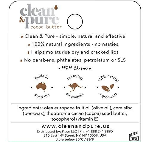 Lip Balm (Cocoa Butter) 100% Natural Beeswax | Olive Oil Based Treatment for Dry, Chapped Lips | Made in Australia…