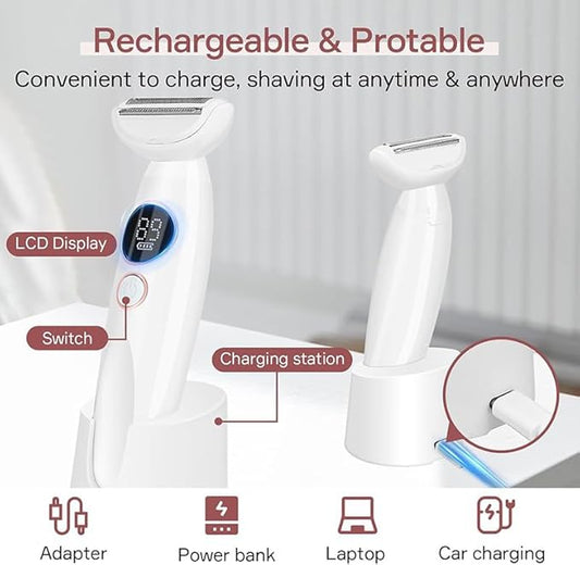 Bikini Trimmer for Women, 5 in 1 Electric Razors for Women - Rechargeable Electric Shaver - IPX7 Waterproof Bikini Trimmer for Underarm Leg Arm Body