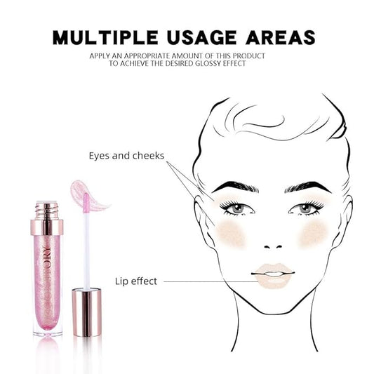 GECOMO Colorful Explosive Pearlescent Lip Gloss 3D Multifunctional Fine Glitter Chameleon Lip Gloss Polarized Diamond Makeup, Magic Big Brush Color Changing Lip Oil(102# GOLD GLITTER)