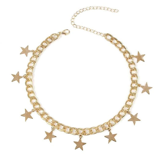 Boho Star Dangle Choker Necklace Gold Chunky Curb Chain Necklace Punk Thick Chain Choker Necklace Minimal Short Chain Necklace Jewelry for Women and Girls