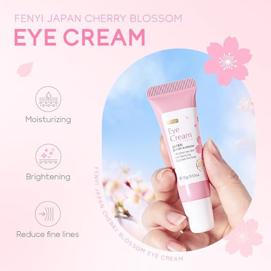 AKARY Cherry Blossom Eye Cream with Hyaluronic Acid, Lightweight Skincare Eye Cream for Dark Circles and Puffiness, Hydrating Under Eye Cream for All Skin Types, Cruelty-Free & Fragrance-Free