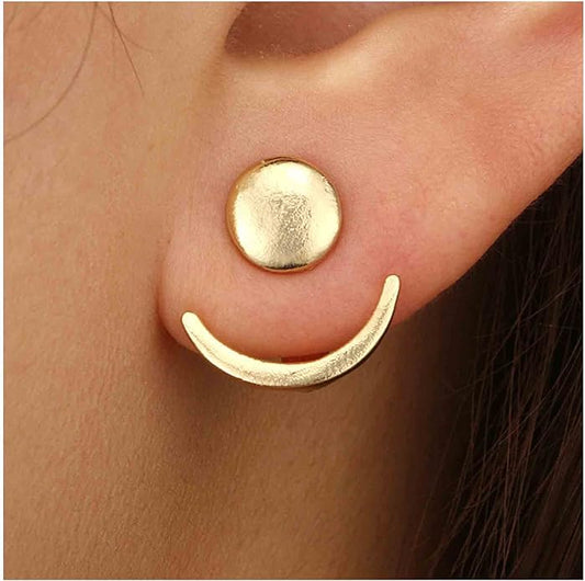 Boho Moon Ear Jackets Earrings Crescent Moon Stud Earrings Gold Sun Moon Earrings Minimalist Double Sided Round Earrings Jewelry for Women