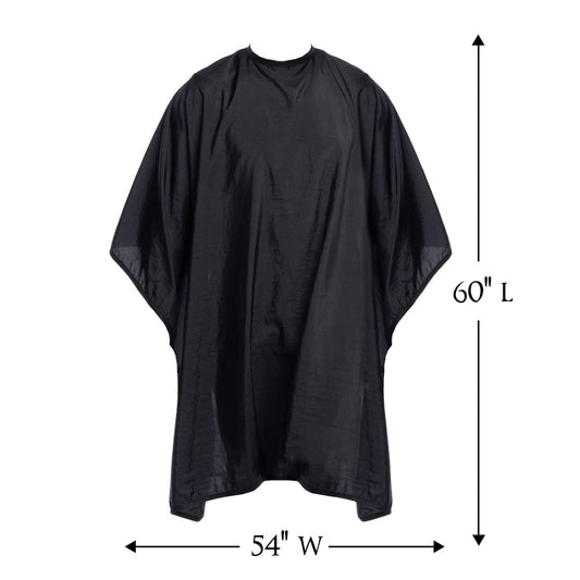 Betty Dain Premier Barber Cutting/Styling Cape, Black Trim Piping, High-end Look, Soft, Lightweight, Water Resistant Nylon, Repels Hair, Snap Closure at Neck, Generous 54 x 60 inch Size, Black