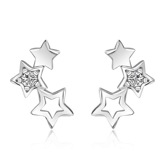 Boho Rhinestone Star Ear Climber Earrings Silver Cluster Star Earrings Minimal Crawler Earrings Vintage Studs Earrings Jewelry for Women and Girls