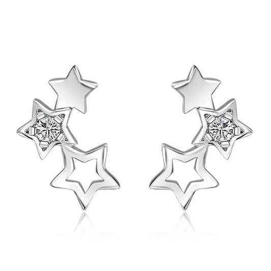 Boho Rhinestone Star Ear Climber Earrings Silver Cluster Star Earrings Minimal Crawler Earrings Vintage Studs Earrings Jewelry for Women and Girls