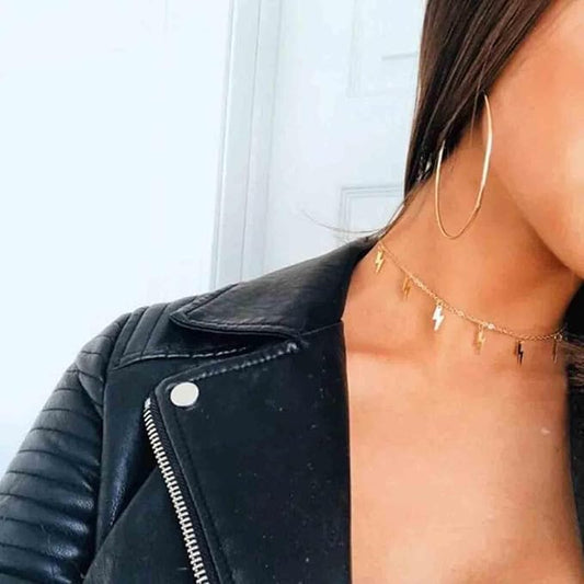 Boho Lighting Bolt Choker Necklace Gold Dangle Thunder Necklace Minimalist Collar Chain Necklace Weather Necklace Jewelry for Women and Girls