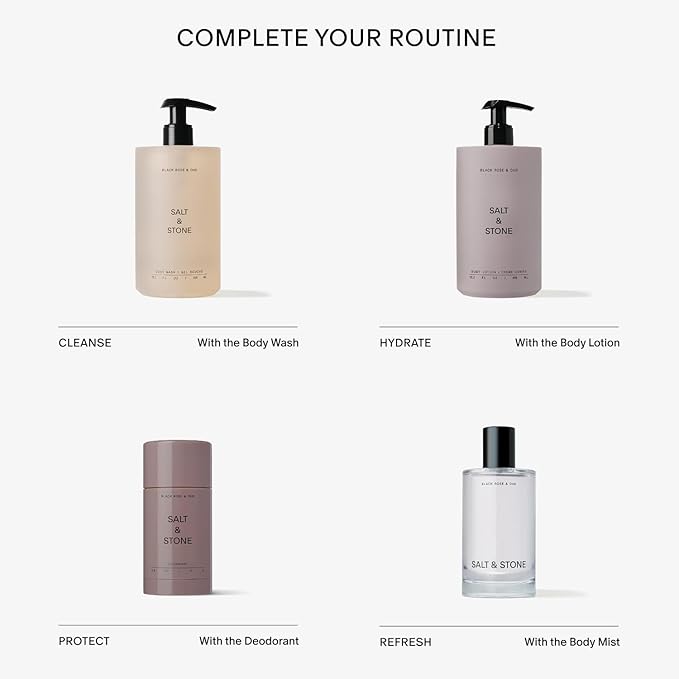 Salt & Stone Body Mist, Black Rose & Oud Scent, Skincare Infused Perfume Hair & Body Spray for Women and Men, Hydrating Fragrance with Glycerin and Red Algae, Vegan, Cruelty Free, 3.4 fl oz