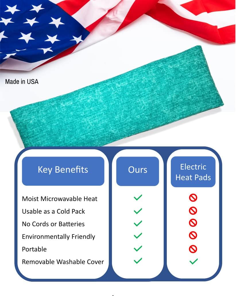 Microwavable Corn Filled Heating Pad and Cold Pack/Washable 100% Cotton Cover (Cross Hatch - Mint, 5.25in W x 17.25in L)