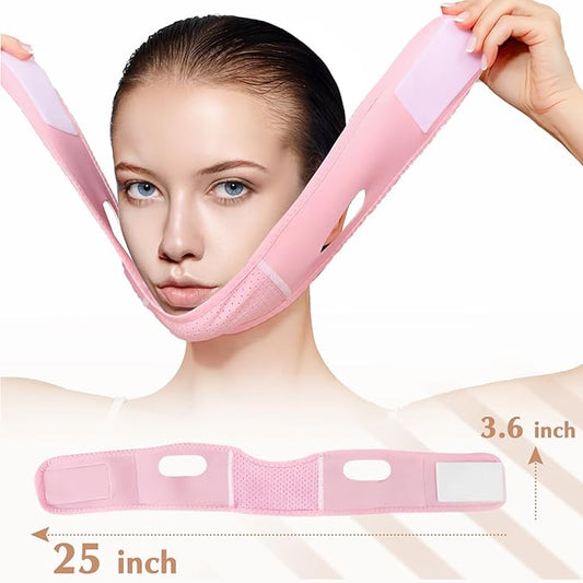 Reusable V Line Lifting Mask with Chin Strap, V Shaped Face Mask for Sagging, Jaw Exerciser (Pink)