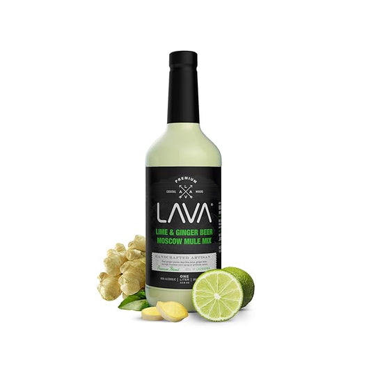 LAVA Premium Spicy Moscow Mule Mix by LAVA Craft Cocktail Co., Made with Ginger Beer, Key Lime Juice, Real Ginger Puree, No Artificial Sweeteners, Ready to Use, 1-Liter (33.8oz) Glass Bottle