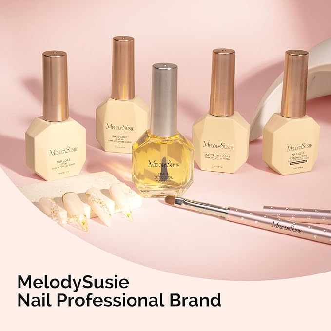 MelodySusie No Wipe Glossy Top Coat Base Coat Nail Glue Set Long Lasting Shine Finish Soak Off UV LED Nail Lamp Nail Art Design Manicure Kit Perfect Gifts for Women Girls 3 Pcs 15ml Clear