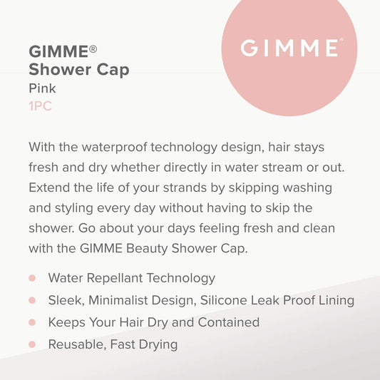 Gimme Beauty - Lined Shower Cap for Women and Men - Sleek Waterproof Shower Cap for Long Hair or Dry Styles - Reusable & Fast Drying with a Silicone Leak Proof Lining - Soft Pink (1 Count)
