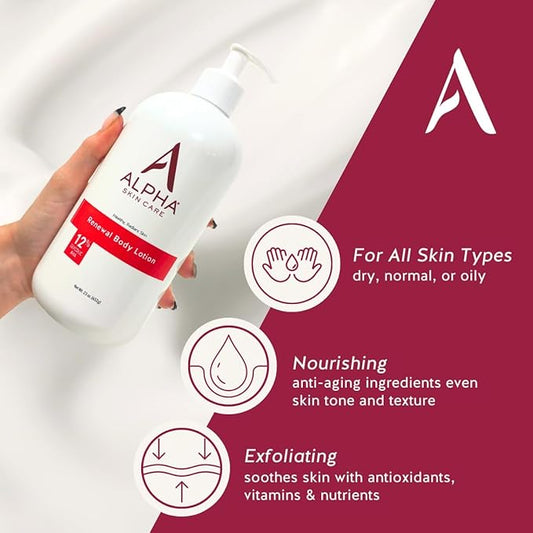Alpha Skin Care Revitalizing Body Lotion, 12% Glycolic AHA, Simple & Effective Daily Moisturizer Hydroxy Acid, Hydrates & Exfoliates for Soft, Smooth Skin, Anti-Aging, 23 Oz