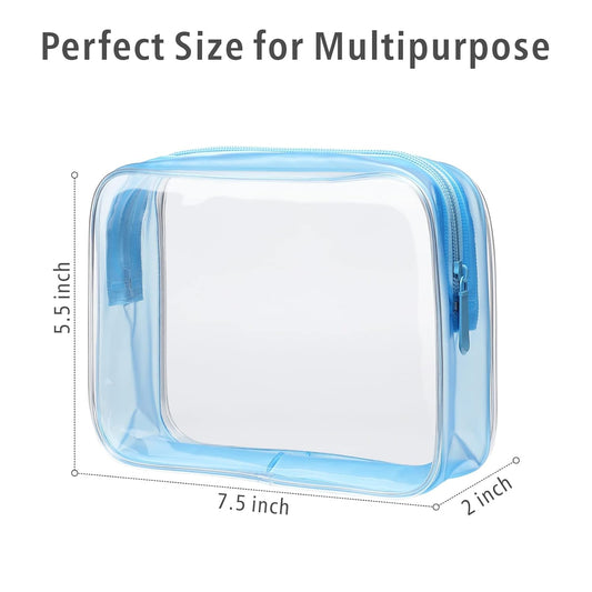 PACKISM Clear Toiletry Bag - 3 Pack Quart Size TSA Approved Toiletry Bag, Travel Makeup Cosmetic Bag for Women, Carry on Airport Airline Compliant Bag, Blue